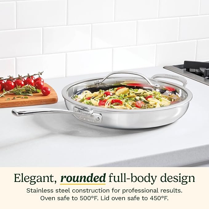 Cuisinart PureClad™ PureClad™ Triple-Ply 12 Stainless Steel Skillet with Helper Handle and Cover. PCT22-30HC