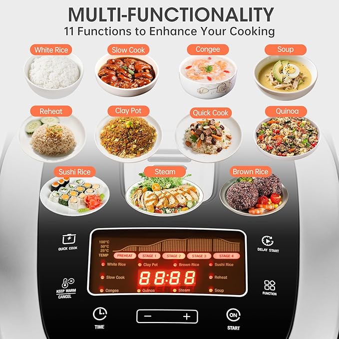 Rice Cooker 10 Cup Uncooked / 20 Cup CookedInduction Heating &amp Fuzzy Logic TechnologyElectric Smart Rice Cooker With LCD Display11 Multi Portable Rice MakerDelay Timer &amp Auto Keep Warm