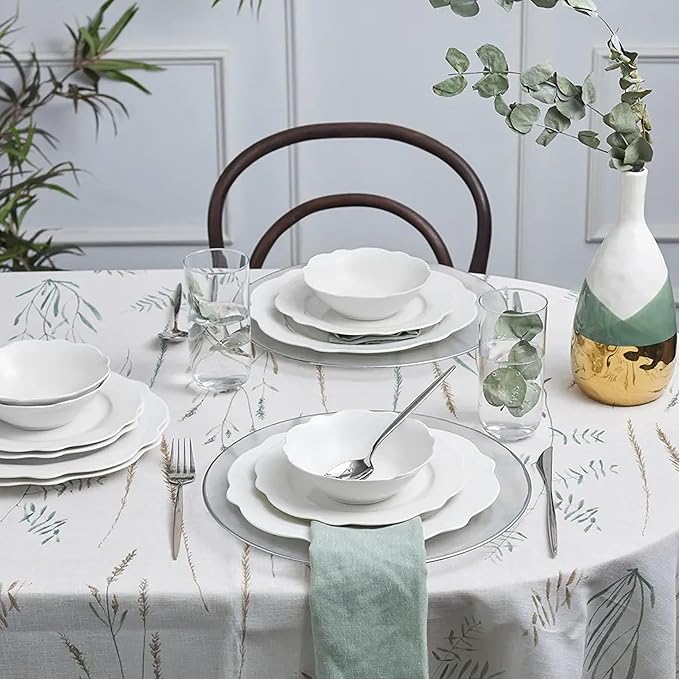 Karaca Daisy New Bone Dinnerware Set for 4 12 Piece Plates and Bowls Set Crockery Set White