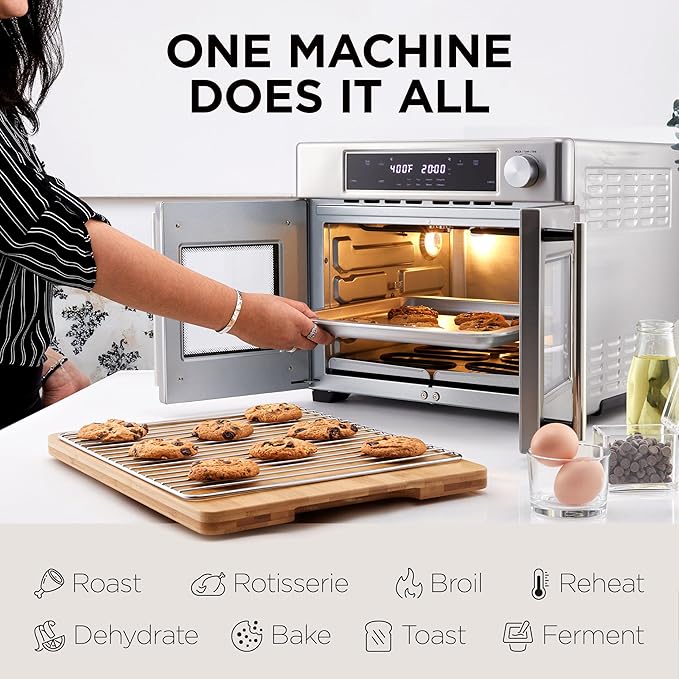 Ivation Dual Zone Air Fryer French Door Oven - 32 Quatity Convection Toaster Combo 10-in-1 Multifunction Up to 450° - 1800W - Temperature Control Timer - Stainless Steel - Dehydrate Bake Roast