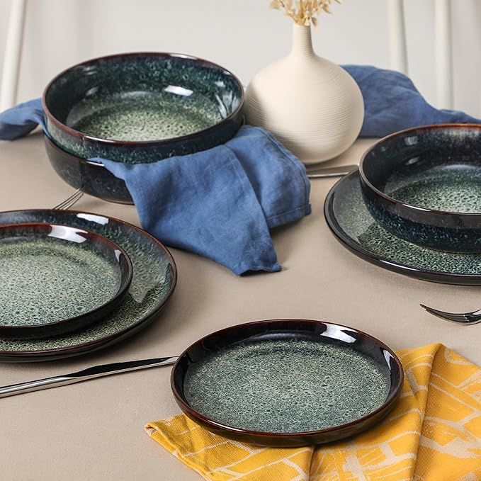Stone Lain Remy 12-Piece Dinnerware Set Stoneware Plates and Bowls Set Dishwasher and Microwave Safe Dish Set for 4 Blue
