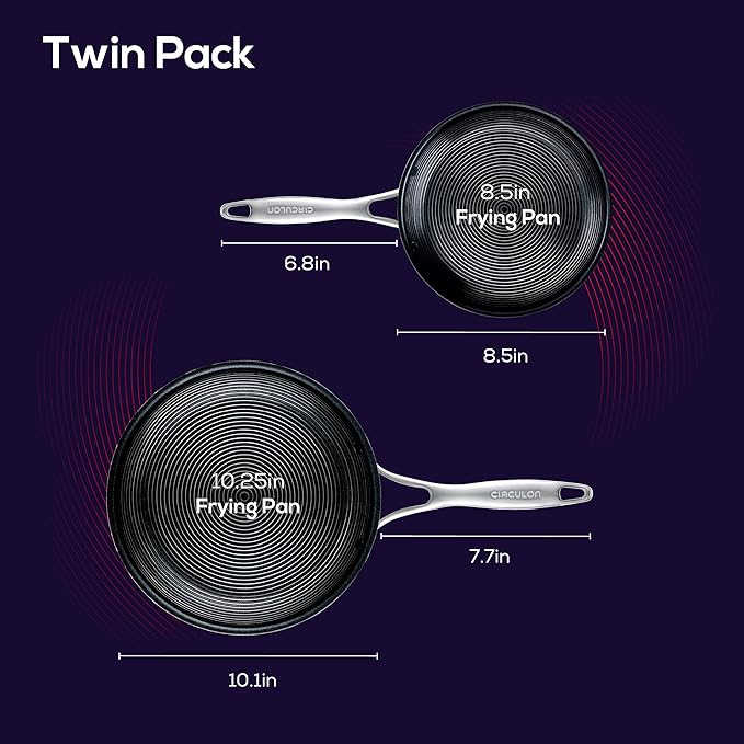 Circulon Clad Stainless Steel Frying Pans/Skillet Set with Hybrid SteelShield and Nonstick Technology 10 Inch and 8.5 Inch Silver