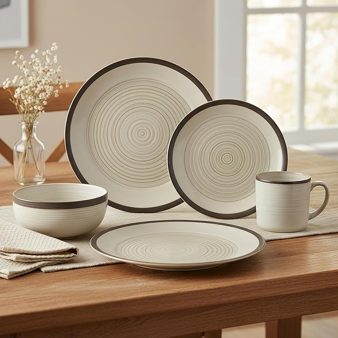 Mikasa Lara 16-Piece Dinnerware Set Contemporary Stoneware Plates Bowls &amp Mugs - Glossy Tableware for Everyday Dining Family Meals &amp Holiday Gatherings - Dishwasher Safe