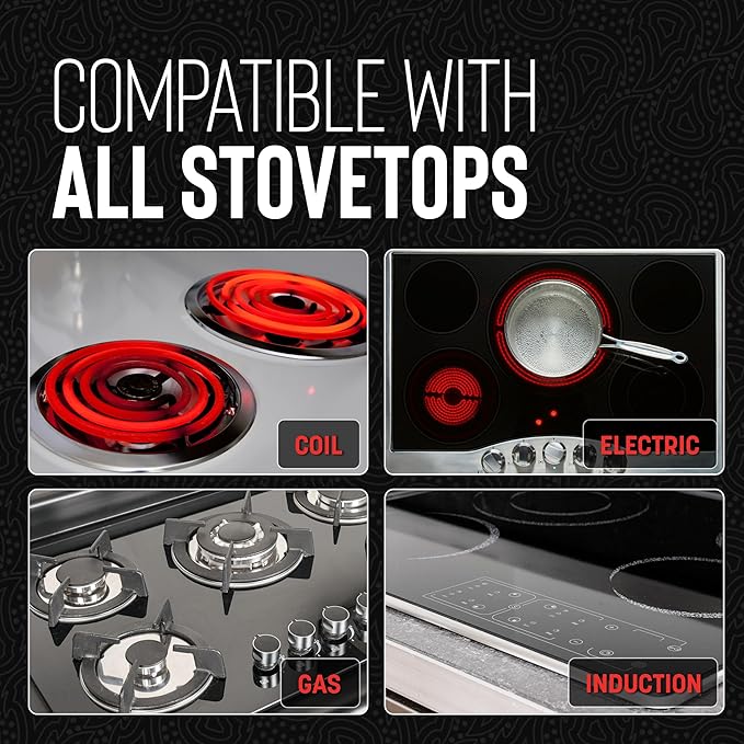 Hell's Kitchen Hybrid 3 Piece Set 8-inch Frying Pan 2.5 Qt Saucepan and Tempered Glass Lids Tri-Clad Stainless Steel and PFAS-Free Ceramic Nonstick Metal Utensil Safe All Cooktops Oven Safe