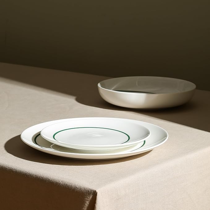 Stone Lain Luna 24-Piece Porcelain Dinnerware Set Plates and Bowls Set Dish Set for 8 Green