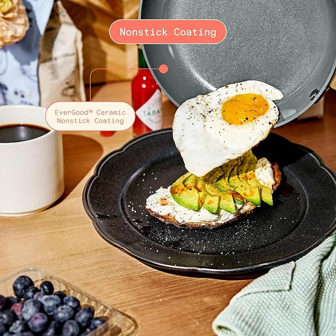 12-Piece Ceramic Non-Stick Cookware Set | Pots and Pans with Strainer Lids &amp Pour Spouts | Induction &amp Oven Safe to 500°F | PFOA-Free Stay-Cool Handles