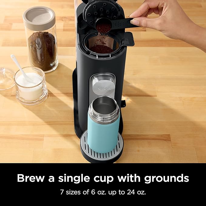 Ninja PB040C Single Server Coffee Maker Compatible with 62oz K-Cup Pods Iced Coffee Reservoir Black (Renewed)