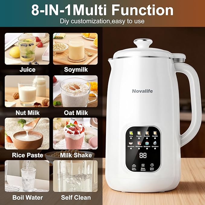 8 in 1 Nut Milk Maker Machine 40oz Automatic Soy Milk Maker Blender Homemade Soy Milk Almond Milk Oat MilkJuice Plant Based and Non Dairy Beverages 12H Delay Start/Keep Warm/Self Cleaning