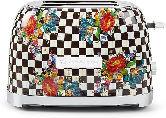 MACKENZIE-CHILDS 2-Slice Toaster Decorative Toaster for Kitchen Black-and-White Courtly Flower Market