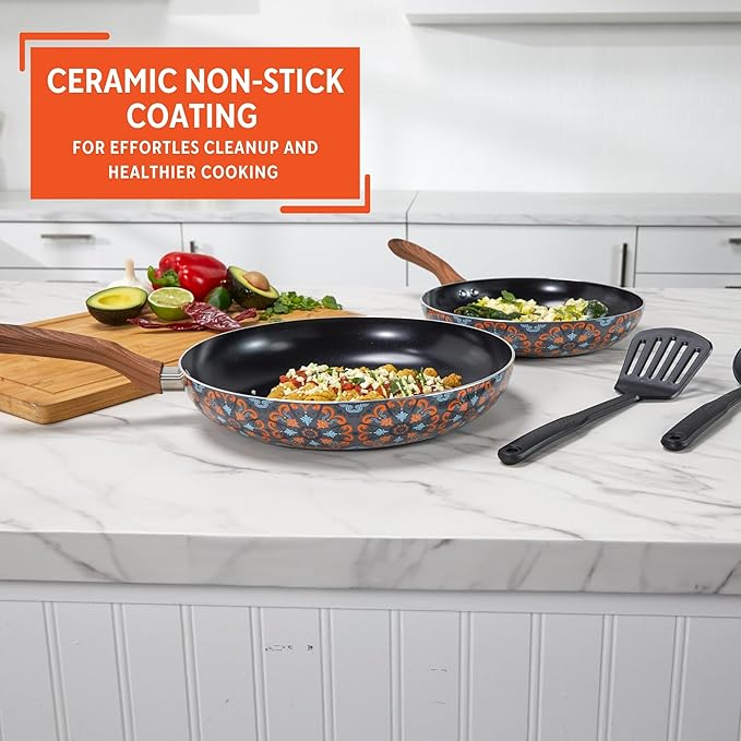 IMUSA Nonstick Ceramic Cookware Set 4-Piece 8in/10in with Soft-Touch Handles Aluminum Black