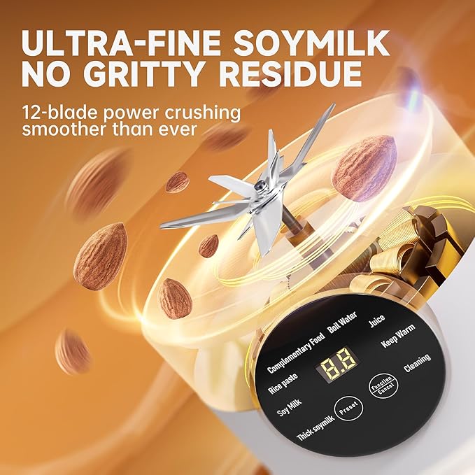 Nut Milk Maker Machine8 in 1 Soy Milk Maker Automatic for AlmondOatPlant-Based Milk and Non-Dairy Beverages40oz Almond Milk Maker Machine with Delay Start/Self Clean/Boil Water (Light White)