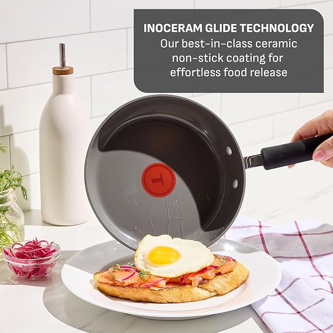T-Fal Ultimate Hard Anodized Ceramic Nonstick 8 Piece Cookware Set Oven Safe Up to 400°F Dishwasher Safe Pots and Pans Set Includes Frying Pans Saucepan Cooking Utensils Grey