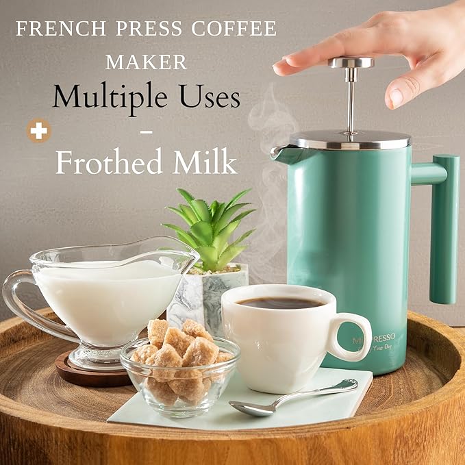 Mixpresso Green Stainless Steel French Press Coffee Maker 26 Oz 770 Ml Double Wall Insulated French Press Stainless Steel Easy Clean Tea Brewer Easy Press Durable Metal Coffee Press