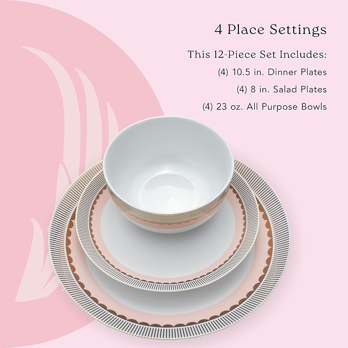 Golden Charm Metallic 12 Piece Dinnerware Set Service for 4 Blush