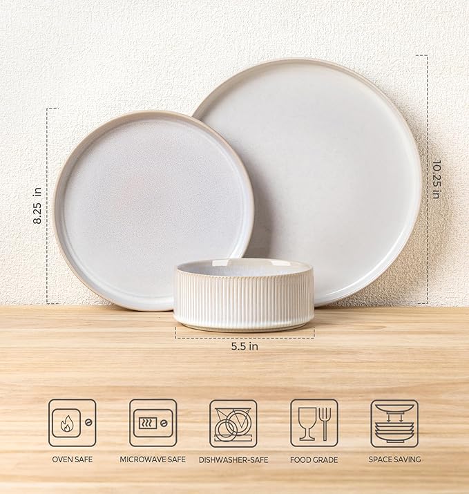 TheTerra Ceramic Dinnerware Sets for 6 18 Pieces Porcelain Lightweight Plates and Bowls Sets Scratch Resistant Dish Set Oven &amp Microwave &amp Dishwasher Safe Reactive White