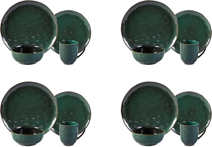 16-Piece Dinnerware Set Service for 4 Plates and Bowls Set Microwave and Dishwasher SafeScratch Resistant Green