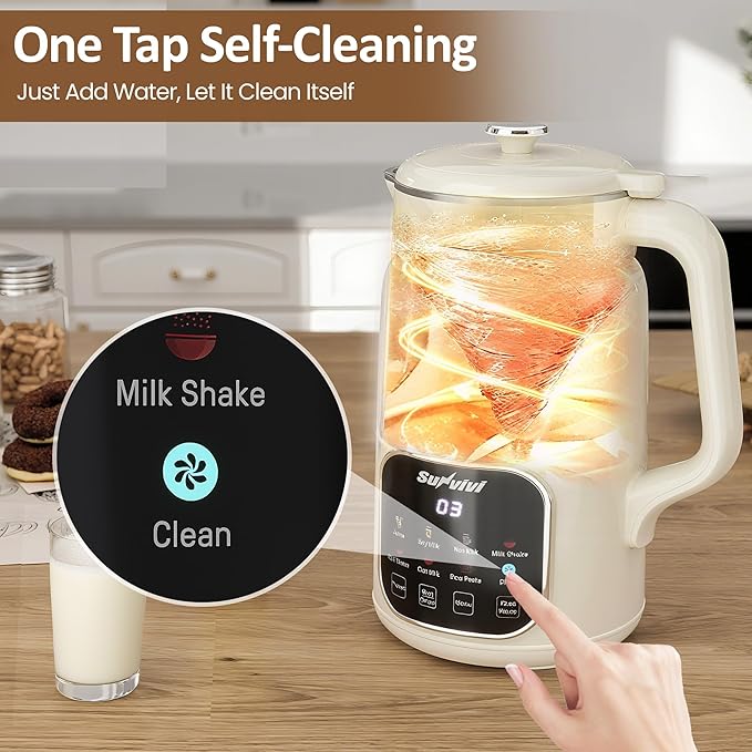 Sunvivi 8 in 1 Nut Milk Maker Machine: 60oz Soy Milk Maker for Soy/Nut/Oat Milk Juice Milkshake Rice Paste and Boil Water Countertop Blender with Delay Start/Keep Warm/Self Clean Food Processor