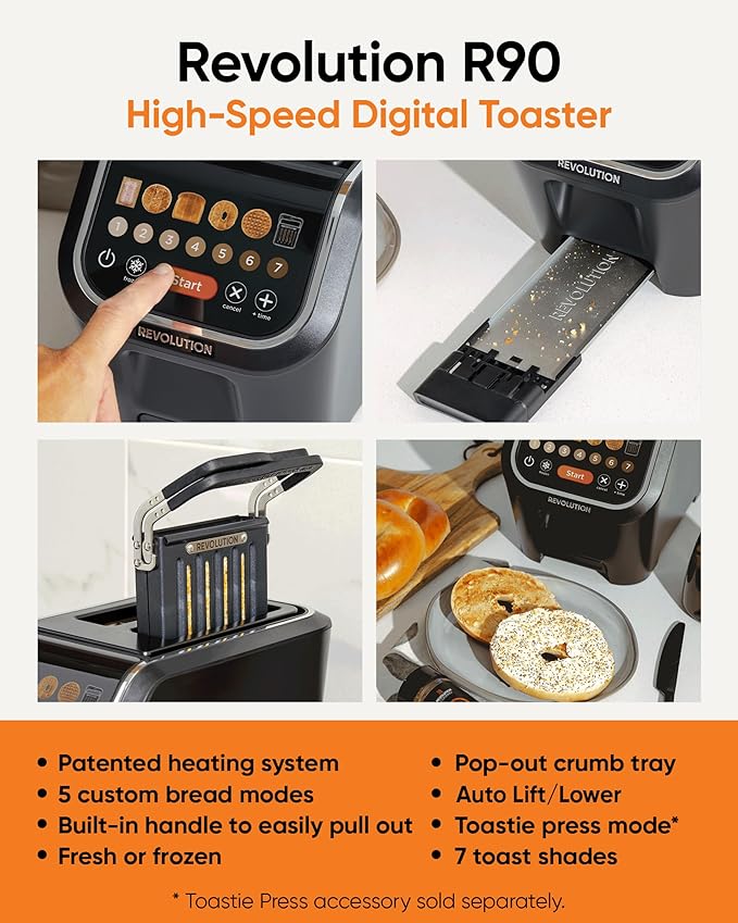 Revolution R90 Digital Toaster – 2-Slice High-Speed Toaster with Patented InstaGLO 2.0 Technology – Toast Bread Bagels Waffles Muffins Tortillas Pastries – Matte Black