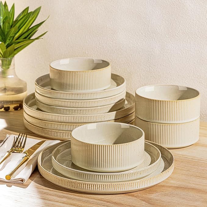 TheTerra Ceramic Dinnerware Sets for 4 12 Pieces Porcelain Lightweight Speckled Plates and Bowls Sets Scratch Resistant Dish Set Oven &amp Microwave &amp Dishwasher Safe