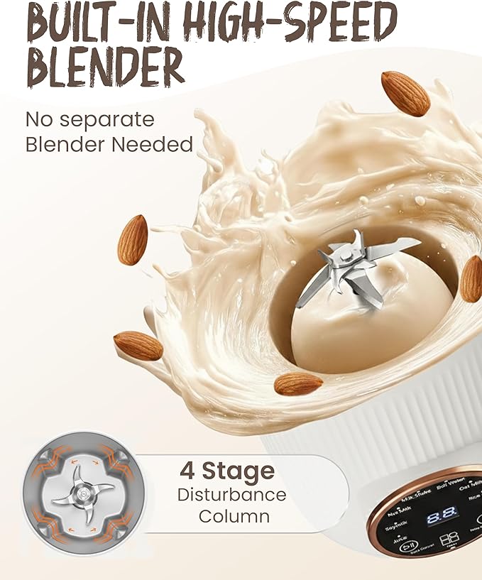 Wamery 32oz Nut Milk Machine (Black) - Soy Milk Maker for Almond &amp Oat Fruit Blender Automatic Heated Programs Self‑Cleaning Delay Start Keep Warm &amp Boil Water 1‑Liter Capacity with Star