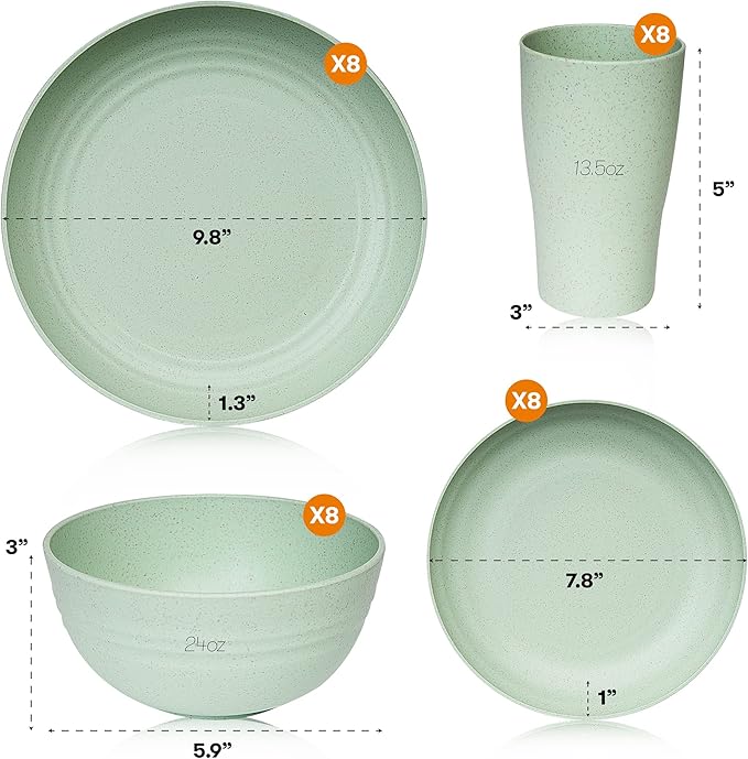 Wheat Straw Dinnerware Sets | Unbreakable Dinnerware Sets | Dishwasher Microwave Safe Dinnerware | Eco Friendly Non Breakable Dinnerware Sets | RV Outdoor Camping (Green Service for 4 (16 pcs))