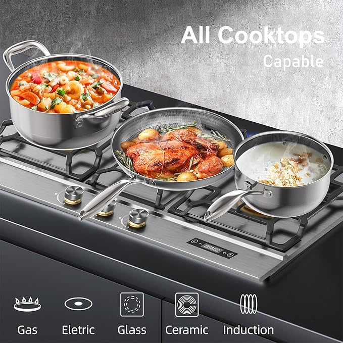 COOKER KING Stainless Steel 7PCS Cookware Set Pots and Pans Set Non Stick Frying Pans Saucepans &amp Stock Pot with Lid Non-Toxic Induction Oven Dishwasher Safe