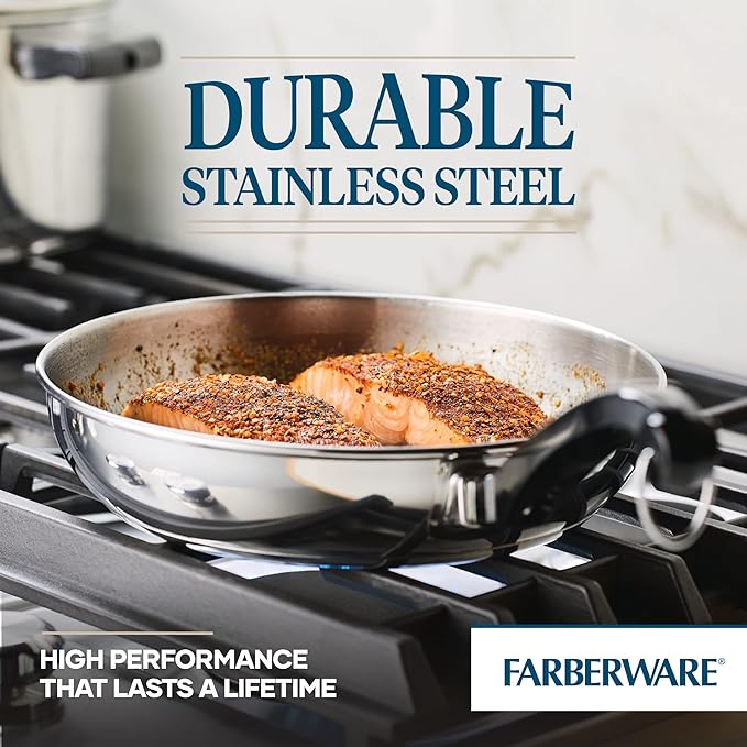 Farberware Classic Stainless Steel Frying Pan Set / Fry Pan Set / Stainless Steel Skillet Set - 8.25 Inch and 10 Inch Silver