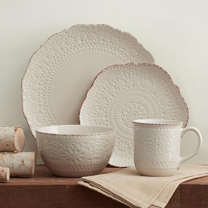 Pfaltzgraff Chateau Cream 16-Piece Stoneware Dinnerware Set Service for 4 Off White