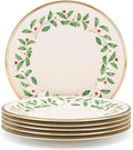 Lenox Holiday 6-Piece Dinner Plates Dinnerware Set Service For 6 Porcelain Dishwasher Safe Round Plates Set Holiday Red &amp Green Perfect for Gatherings Christmas Dinnerware (Ivory 6 Piece)