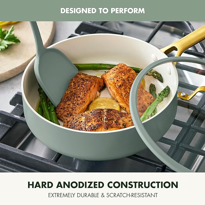 GreenPan Nonstick Reserve Pro 10 Piece Cookware Set NSF Certified Ceramic Hard Anodized PFAS-Free Pots &amp Pans Set with Lids Stainless Steel Handles Oven &amp Dishwasher Safe Moss Green