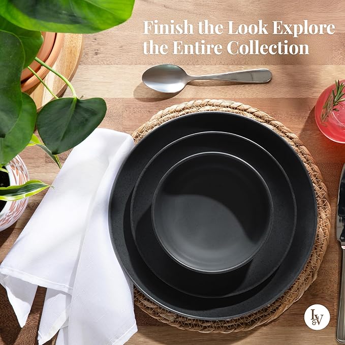 Larder &amp Vine 12-Piece Melamine Dinnerware Set: Durable Lightweight Break-Resistant Plates &amp Bowls – Stylish Non-Toxic Dishwasher Safe – Ideal for Everyday Use Indoor &amp Outdoor Dining
