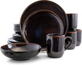 16 Piece Round Stoneware Dinnerware Set in Metallic Black Complete Tableware Service for 4