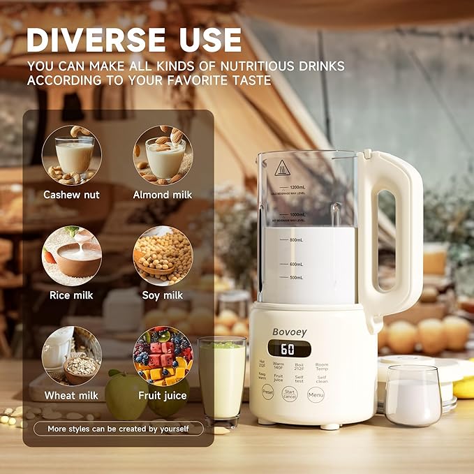 Nut Milk Maker Machine8 in 1 New Upgrade Soy Milk Maker Automatic for AlmondOatPlant-Based Milk and Non-Dairy Beverages40oz Almond Milk Maker Machine with Delay Start/Self Clean/Boil Water