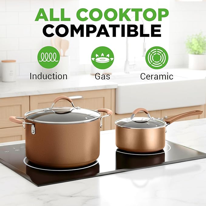 Nutrichef 20 Piece Professional Home Kitchen Cookware and Bakeware Pots and Pans Set Non Stick Kitchenware Cool-Touch Handles Non Toxic Safe for Gas Electric Induction Cooktops Easy Clean