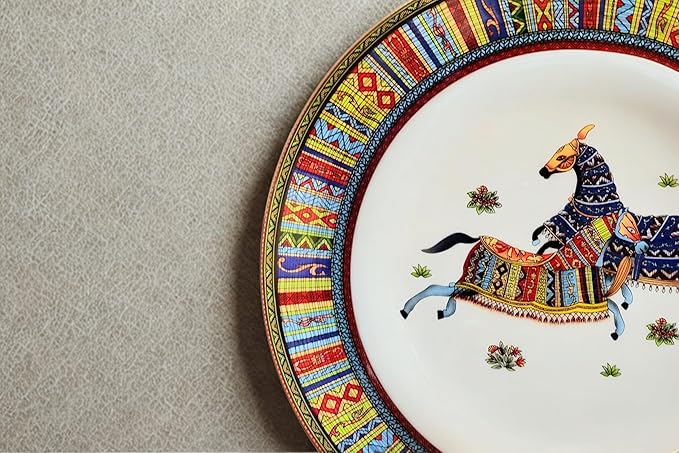 Porcelain Dinnerware Set for 4-20 Piece Luxury Greek Horse Cheval Banquet Dinner Set - Elegant Design - Plates and Cups with Saucers - Dining Set for Everyday Use or Formal Occasions