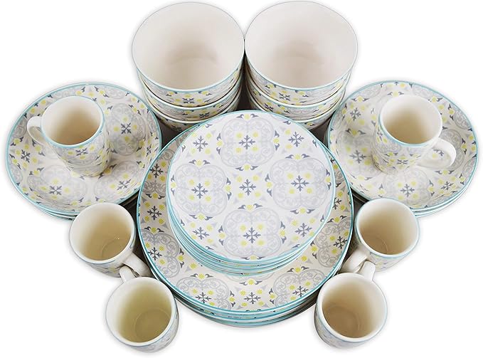 Earthenware 30 Pieces Dinner Set in Glaze Decal French Floral Design