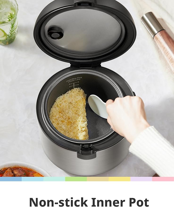 COMFEE' Compact Rice Cooker 6-in-1 Stainless Steel Multi Cooker Slow Cooker Steamer Saute and Warmer 2 QT 8 Cups Cooked(4 Cups Uncooked) Brown Rice Quinoa and Oatmeal 6 One-Touch Programs C