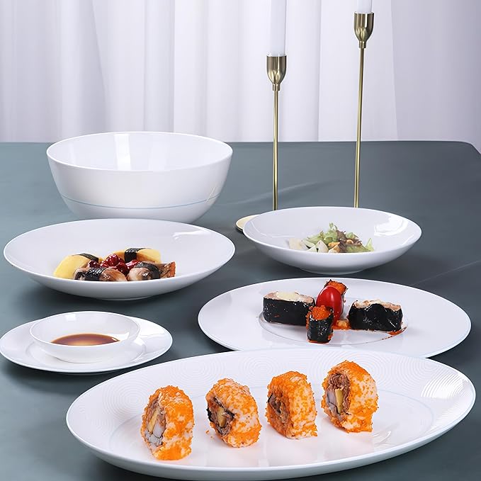 Fine Bone China Dinnerware SetPorcelain&ampCeramic Dinnerware SetsBone Stoneware &amp Ceramic Cookware Tableware Set Includes Dinner Plates|Spoons|Pasta Bowls|Soup Pot|Chopsticks (30PCS * 6-Person