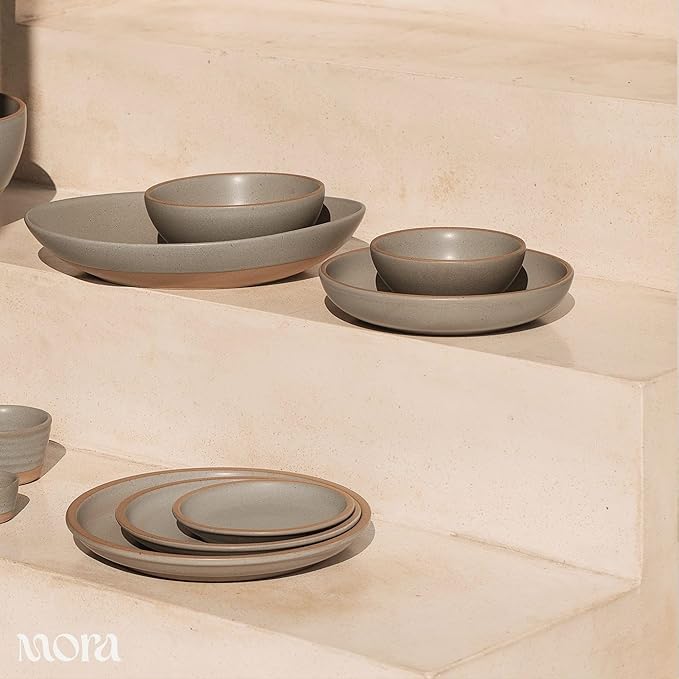 MORA Small Bowls Set of 4 16oz Ceramic Pottery Dessert Bowls - Microwave Oven and Dishwasher Safe - Peppercorn
