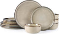 GBHOME Ceramic Dinnerware Sets for 4 12 Pieces Stoneware Plates and Bowls Sets Scratch Resistant Dishes Dishwasher &amp Microwave Safe Reactive Glaze