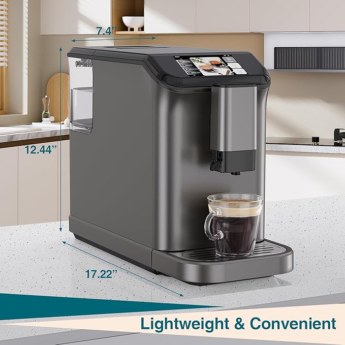 Fully Automatic Espresso Machine With Milk Frother 4-Beverage Cappuccino Coffee Machine With Built-In Grinder and Intuitive Touch Display Coffee Maker Latte Machine Gunmetal