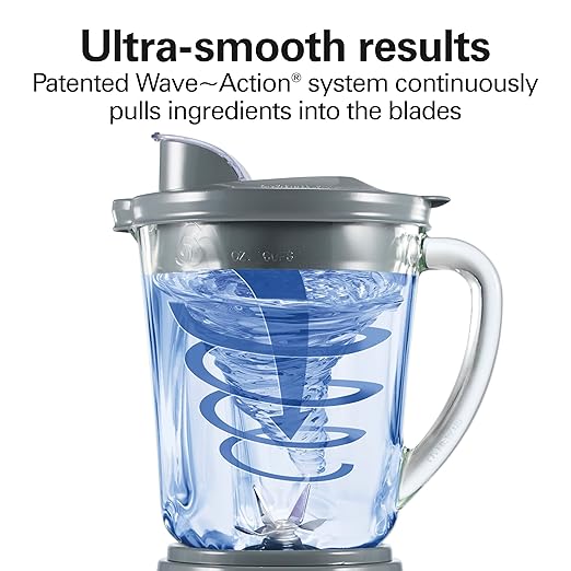 Hamilton Beach Power Elite Wave Action Blender For Smoothies 40 Oz Glass Jar 12 Functions Including Puree Crush Ice 700 Watts Grey (58153J)