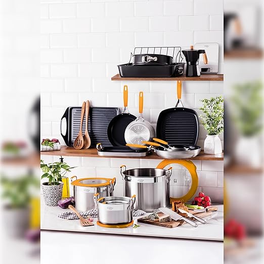 SAN IGNACIO Compact Stainless Steel Pot Set 5 Pieces Contains 2 Pots with 20 and 24 cm and 1 Saucepan with 16 cm Cooking Pot Set for All Hob Types