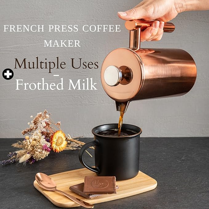 Mixpresso Stainless Steel French Press Coffee Maker 26 Oz 770 ml Double Wall Insulated French Press Stainless Steel Easy Clean Tea Brewer Easy Press Durable Metal Coffee Press