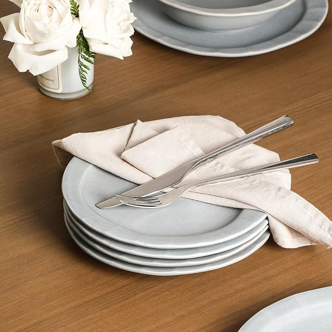 Stone Lain Oasis Stoneware 24 Piece Dinnerware Set Home Kitchen Dish Set with Dinner Plates Salad Plates &amp Bowls - Service for 8 Grey Blue
