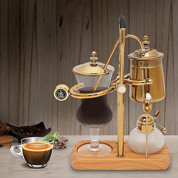 Belgian Belgium Luxury Royal Family Balance Syphon Siphon Coffee Maker Vacuum Brewing System Vintage Classic Retro Luxury Exquisite Design Coffee Maker 400 ml (Gold)