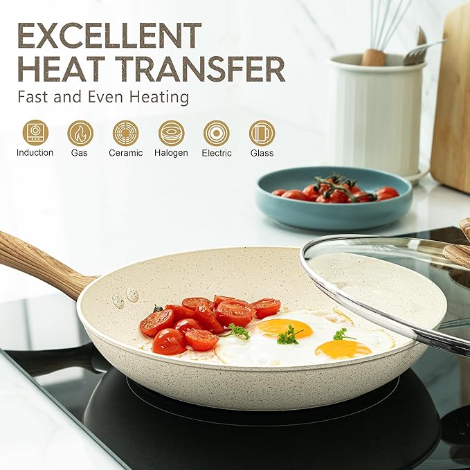 MICHELANGELO Stackable Pots and Pans Set 10 Piece 10 Inch Frying Pan with Nonstick Granite Coatings