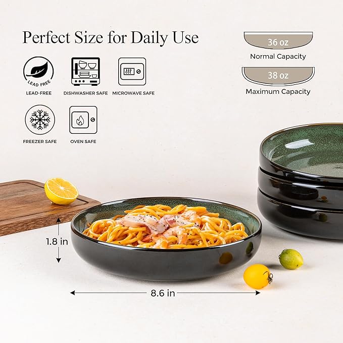 LeRatio Ceramic Dinnerware Sets for 6Plates and Bowls SetsHandmade Reactive Glaze Dishes SetChip Resistant and Scratch Resistant | Oven&ampDishwasher &amp Microwave SafeService for 6-Green (22PC