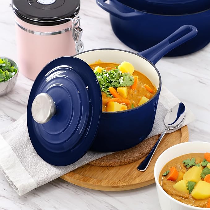 MegaChef 7 Piece Enameled Cast Iron Cookware Set in Blue