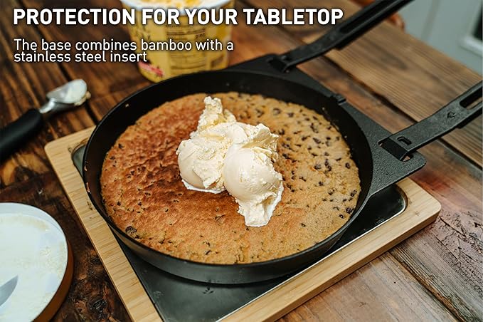 Solo Stove Pi Cast Iron 3-Piece Cookware Set | Incl. Round Skillet (305 cm) Reversible Grill/Griddle (292 x 33 cm) 2 Removable Handles Bamboo/Stainless Steel Base for Protection